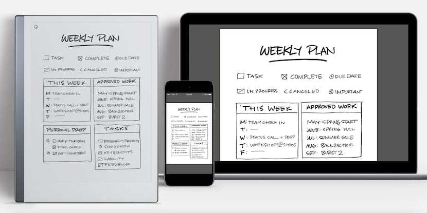 Notebook pages sync to mobile devices and computers through the reMarkable app.