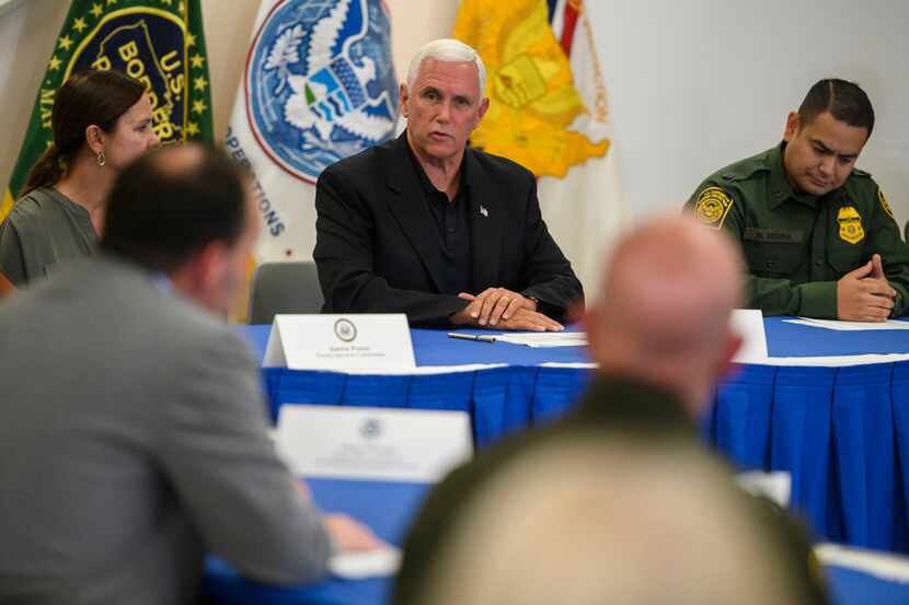 Vice President Pence and Republican members of the Senate Judiciary Committee participate in...