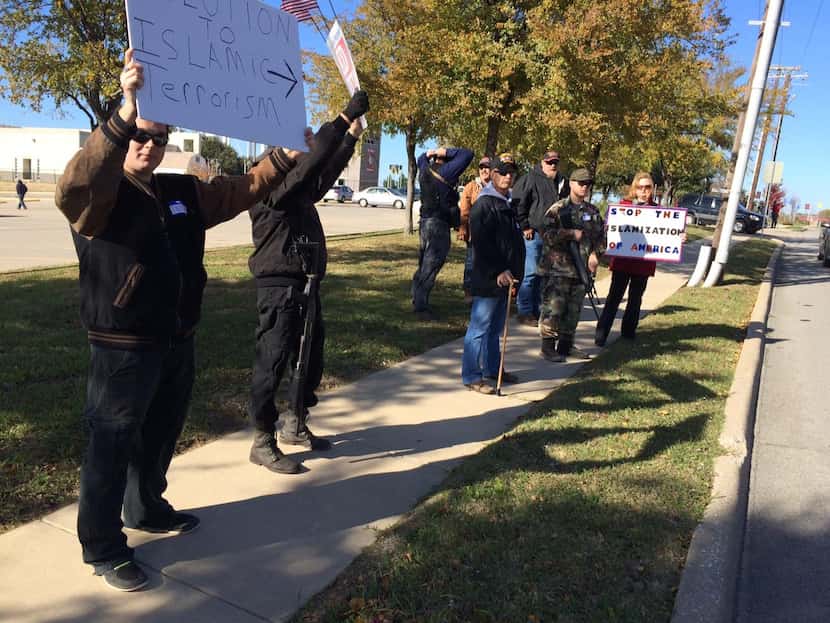 
More than a dozen protesters set up near the Islamic Center of Irving.
