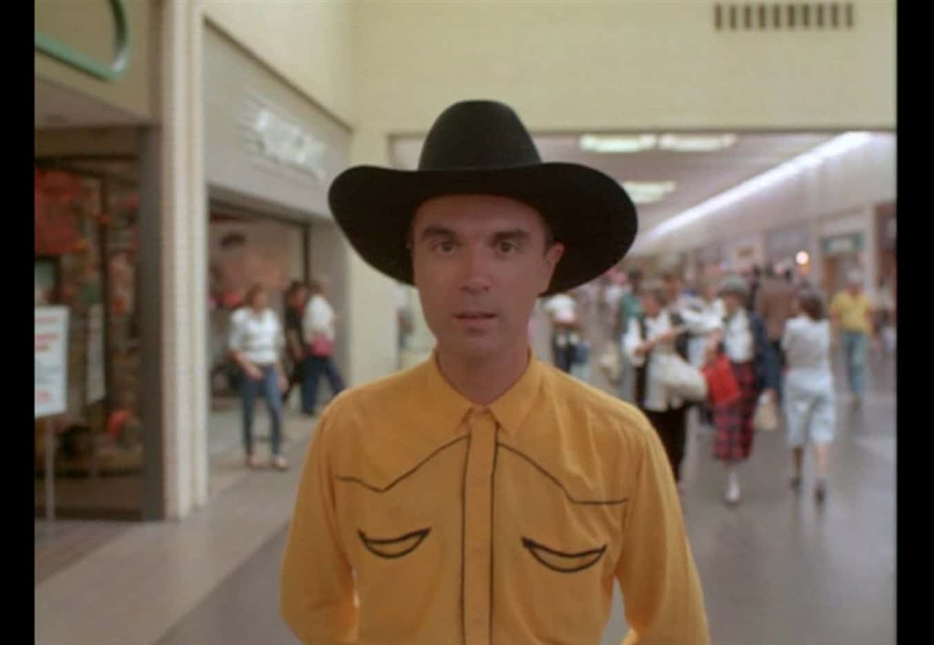 David Byrne in the starring role in True Stories (1986), which was partly shot at NorthPark...