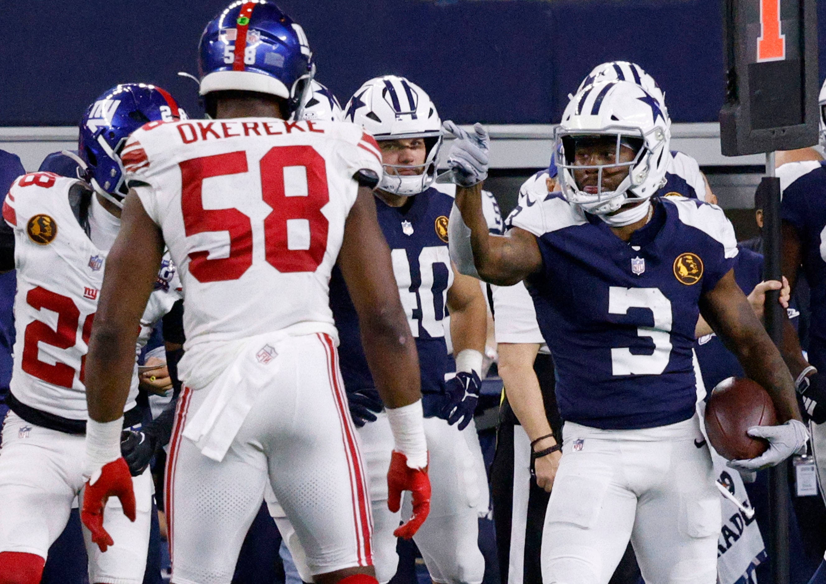 Dallas Cowboys wide receiver Brandin Cooks (3) gestures after receiving a pass against New...