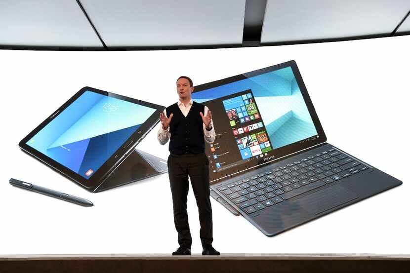 Chief Marketing Officer of Samsung Electronics Europe, David Lowes, presents the tablet...