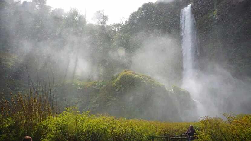 Salto El Leon waterfall along Volcan Villarrica, one of Chile's most active volcanoes. 