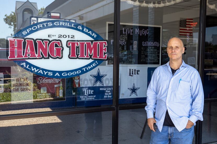 Owner Tom Blackmer pictured outside Hang Time Sports Bar and Grill on Sept. 20, 2021, in...