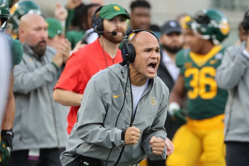 Baylor head coach Dave Aranda screams to his players in the second half of an NCAA college...