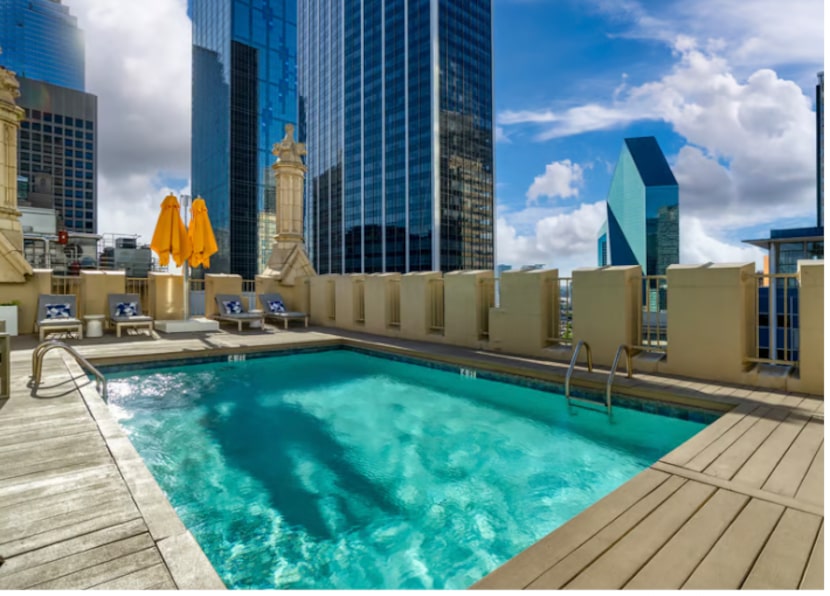 The Kirby Building with a rooftop pool was converted to apartments in 1999.