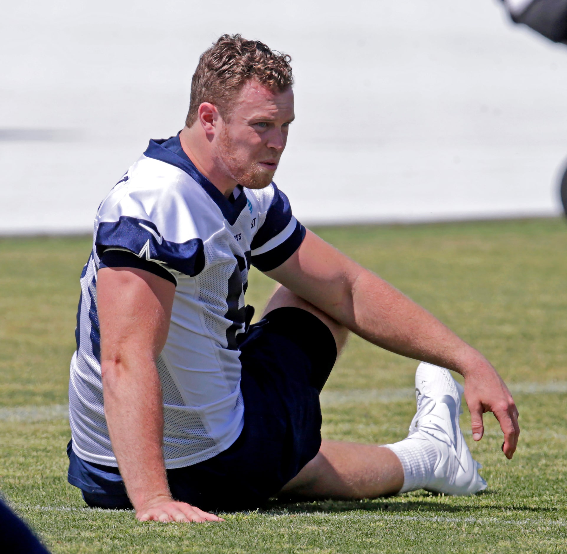 Cowboys rookie tight end Luke Schoonmaker (86) stretches as the Dallas Cowboys hold...