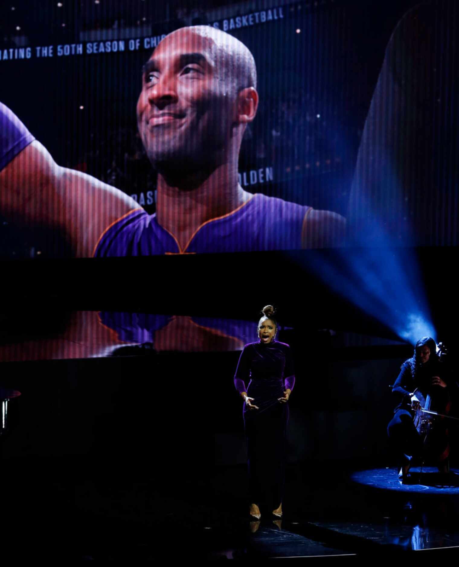 Musical artist Jennifer Hudson sings during a tribute to Kobe Bryant before the NBA All-Star...