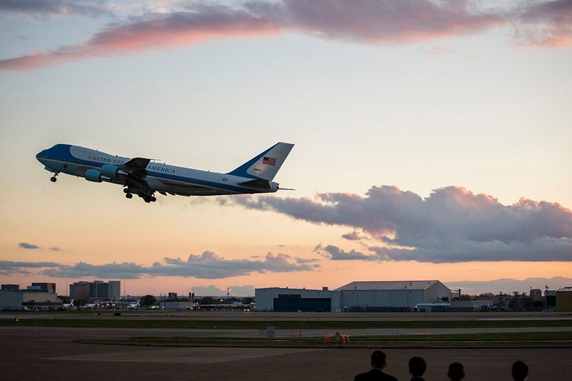  Air Force One departs Dallas from Dalfort Fueling at Dallas Love Field Airport on Saturday,...