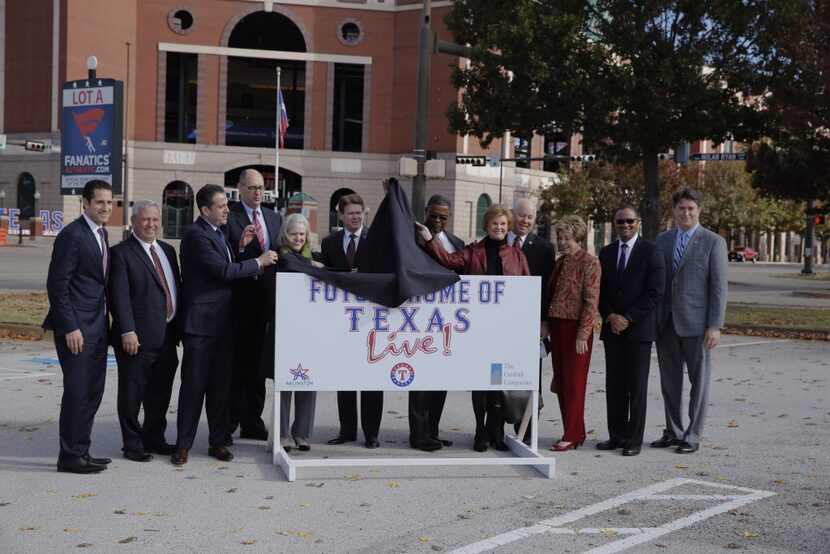 Officials from the City of Arlington, Texas Rangers and The Cordish Companies unveil the...