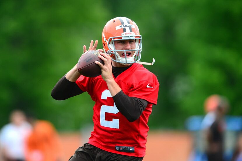 May 28, 2014; Berea, OH, USA; Cleveland Browns quarterback Johnny Manziel (2) throws a pass...