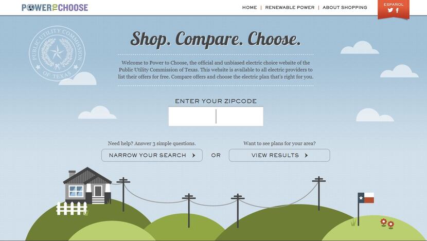 The Power To Choose website lets consumers plug in their ZIP code to see providers' plans...