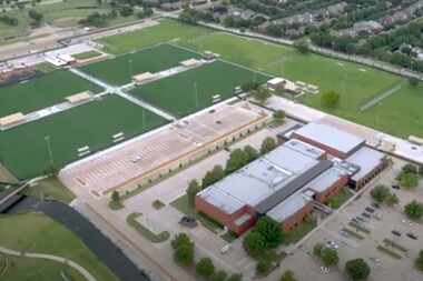 Four artificial turf athletic fields at Carpenter Park on Coit Road in Plano.