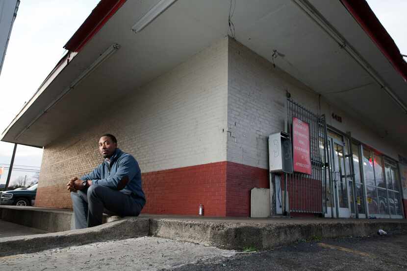 Taylor Toynes, an Oak Cliff community activist, sits at the Glendale Shopping Center corner...