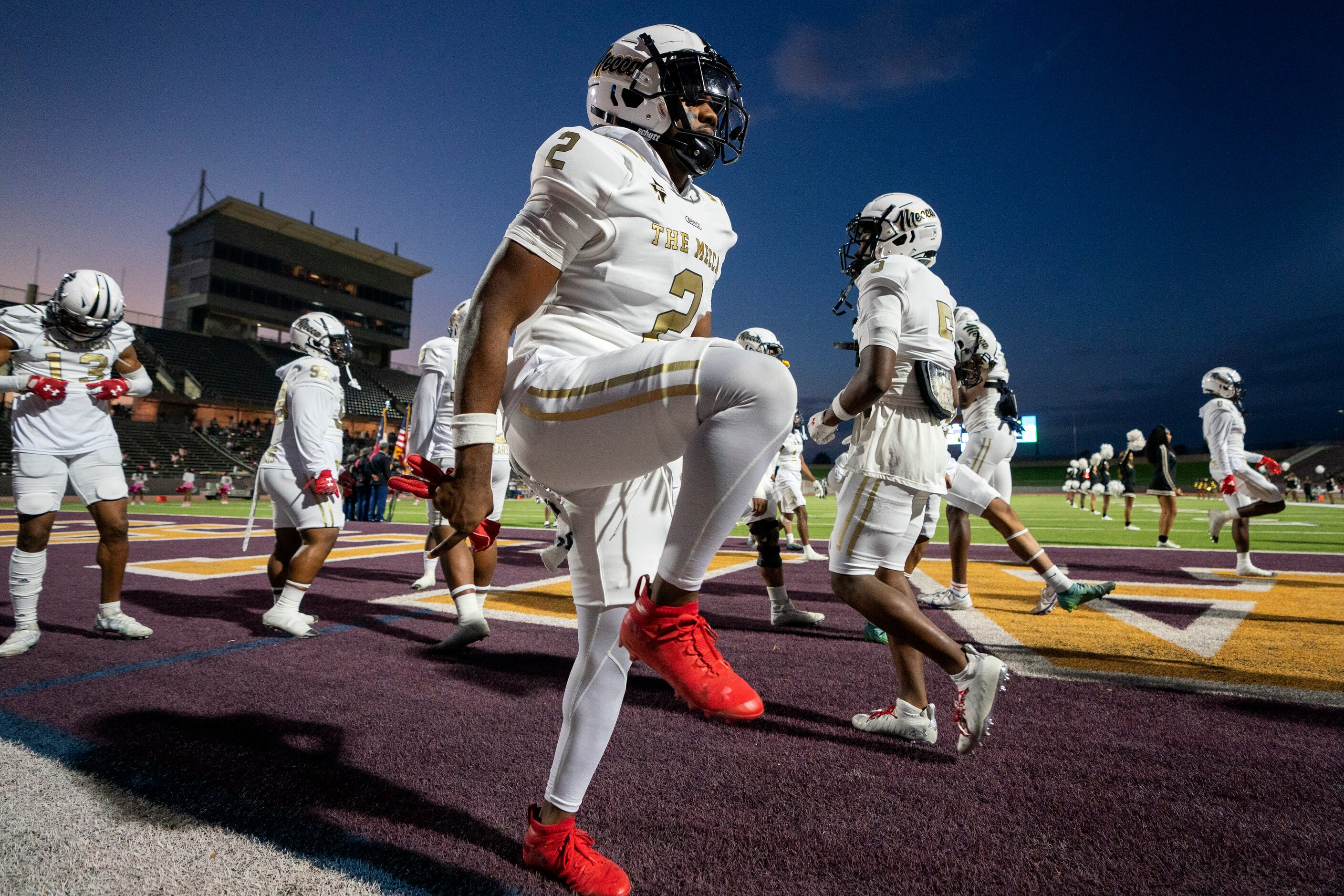 South Oak Cliff senior running back Tedrick Williams (2) warms up before a high school...