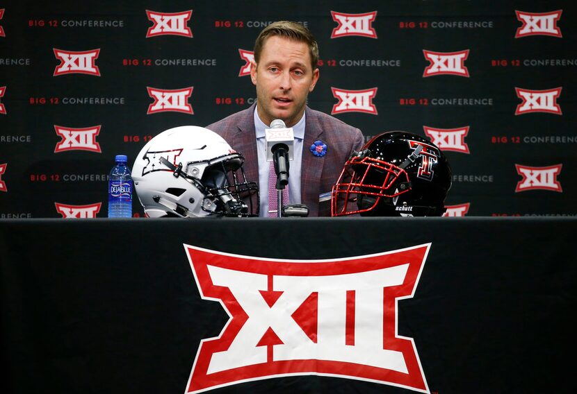 Texas Tech head football coach Kliff Kingsbury speaks during a press conference in Big 12...