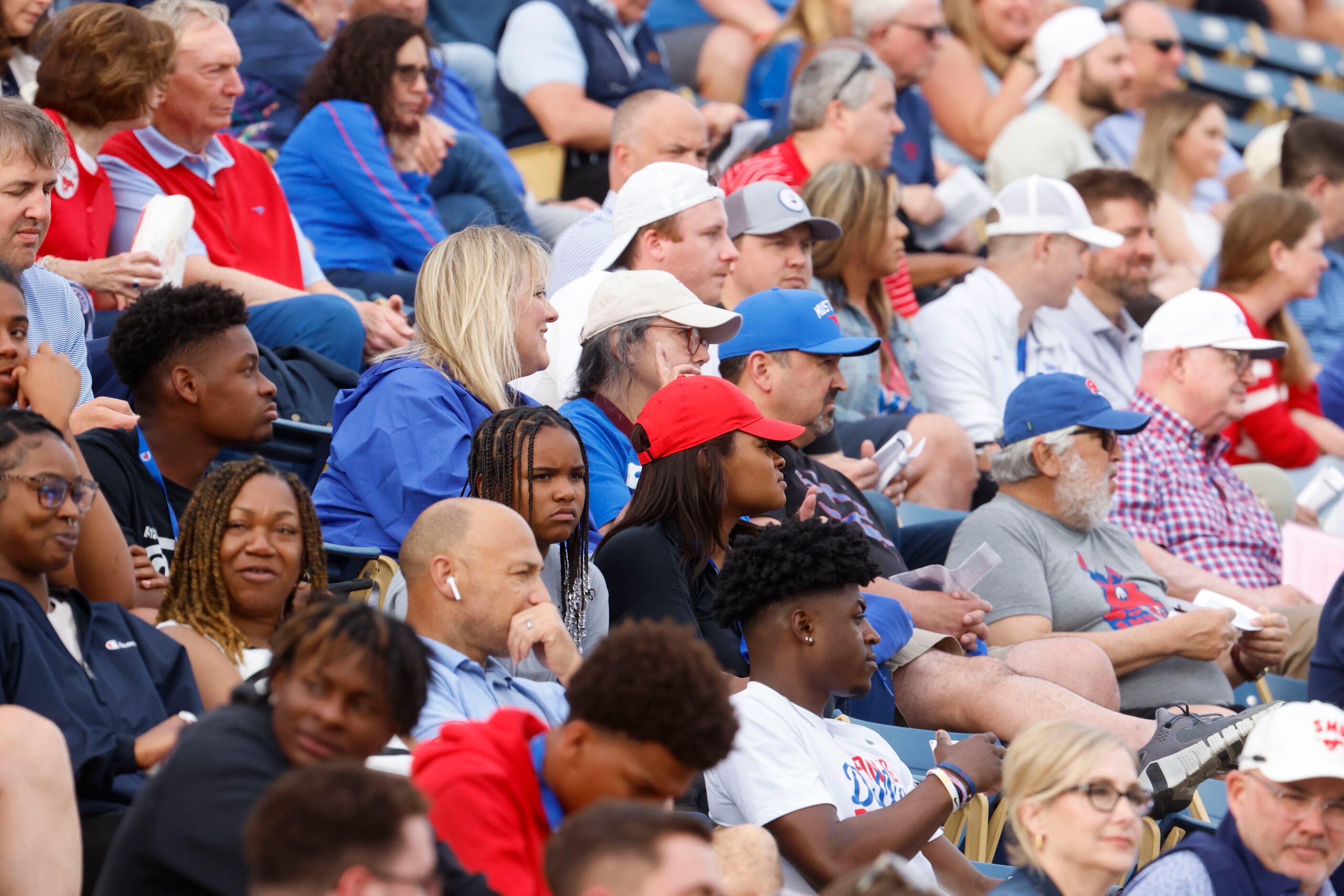 Crowd watch the annual spring game at Highland Park High School on Friday, April 14, 2023,...