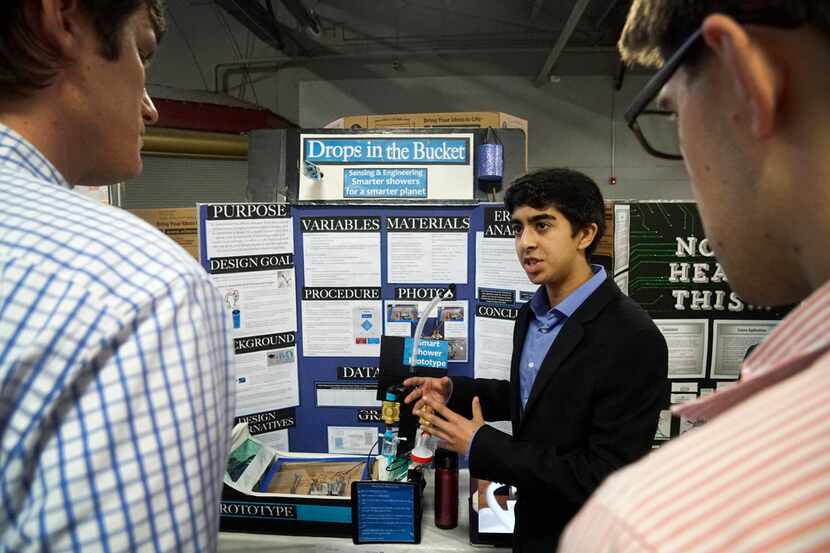 Kesha Vasanth, 14, presents his cold shower water collection invention at the Beal Bank...