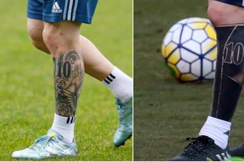 El antes y el después del tatuaje de Messi. Twitter. 
