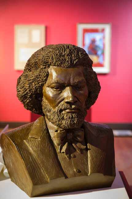 Bronze bust of Frederick Douglass by Tina Allen that is part of the Kinsey Collection exhibit.