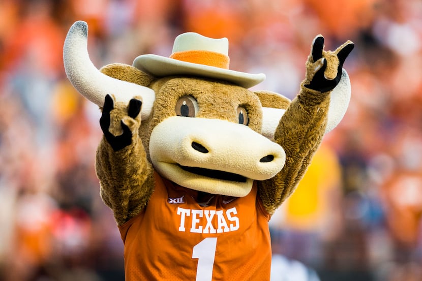 Texas Longhorns mascot Bevo cheers during the fourth quarter of a college football game...