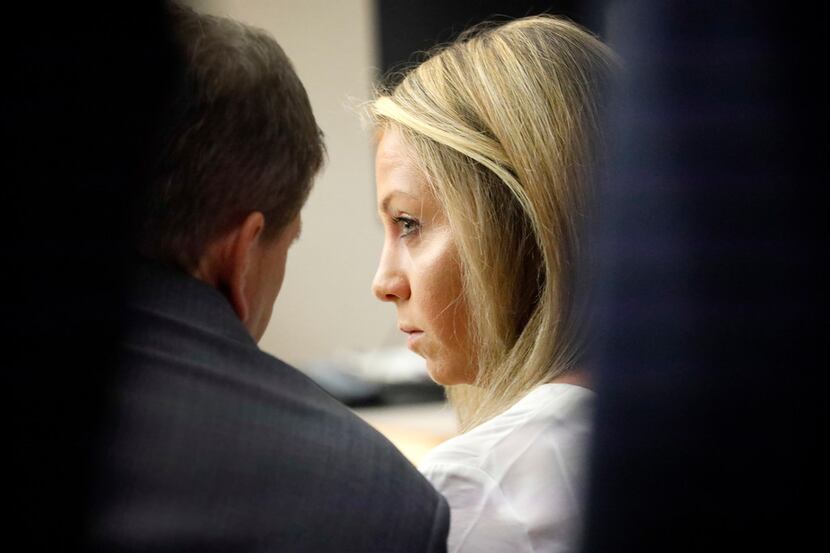 Amber Guyger, shown with defense attorney Toby Shook during her murder trial.