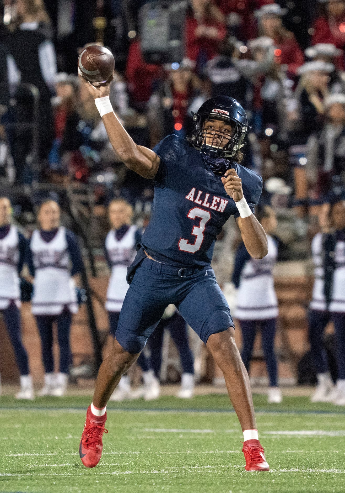 Allen sophomore quarterback Mike Hawkins (3) throws a pass during the first half of a...