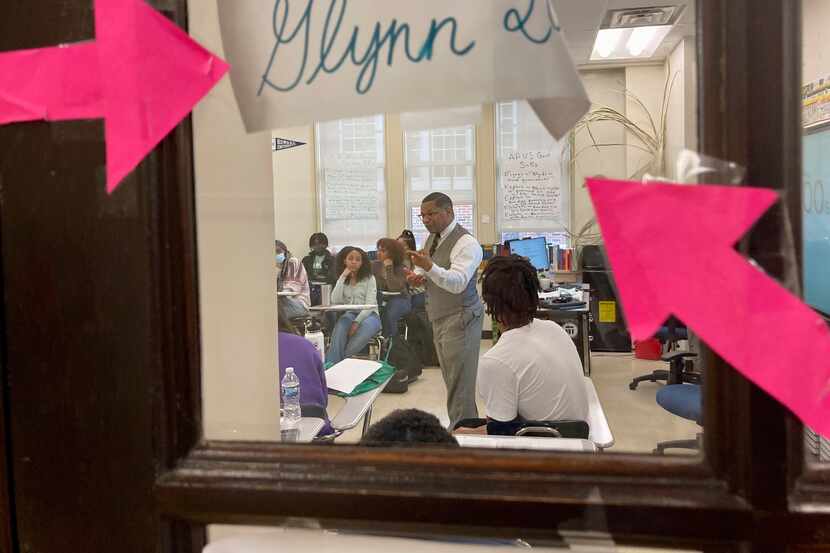 Emmitt Glynn is seen from just outside his classroom at Baton Rouge Magnet High School...