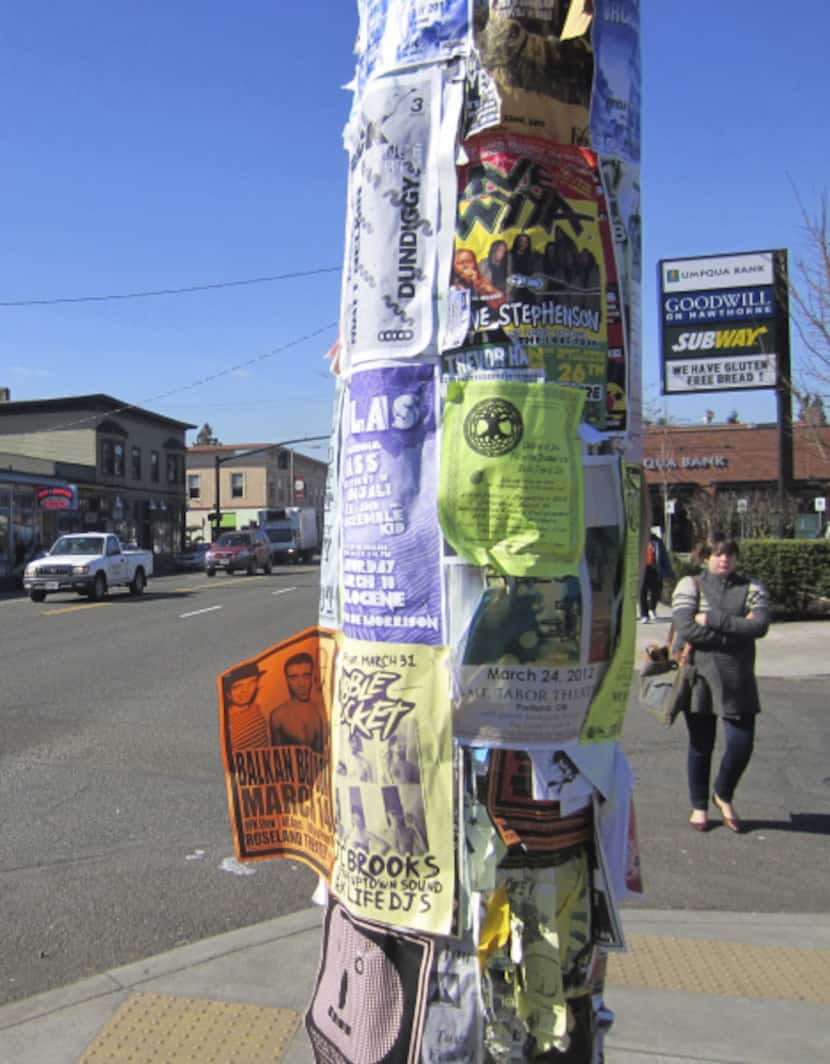 Seemingly every pole in Portland is covered with fliers, reminiscent of the flier-war sketch...