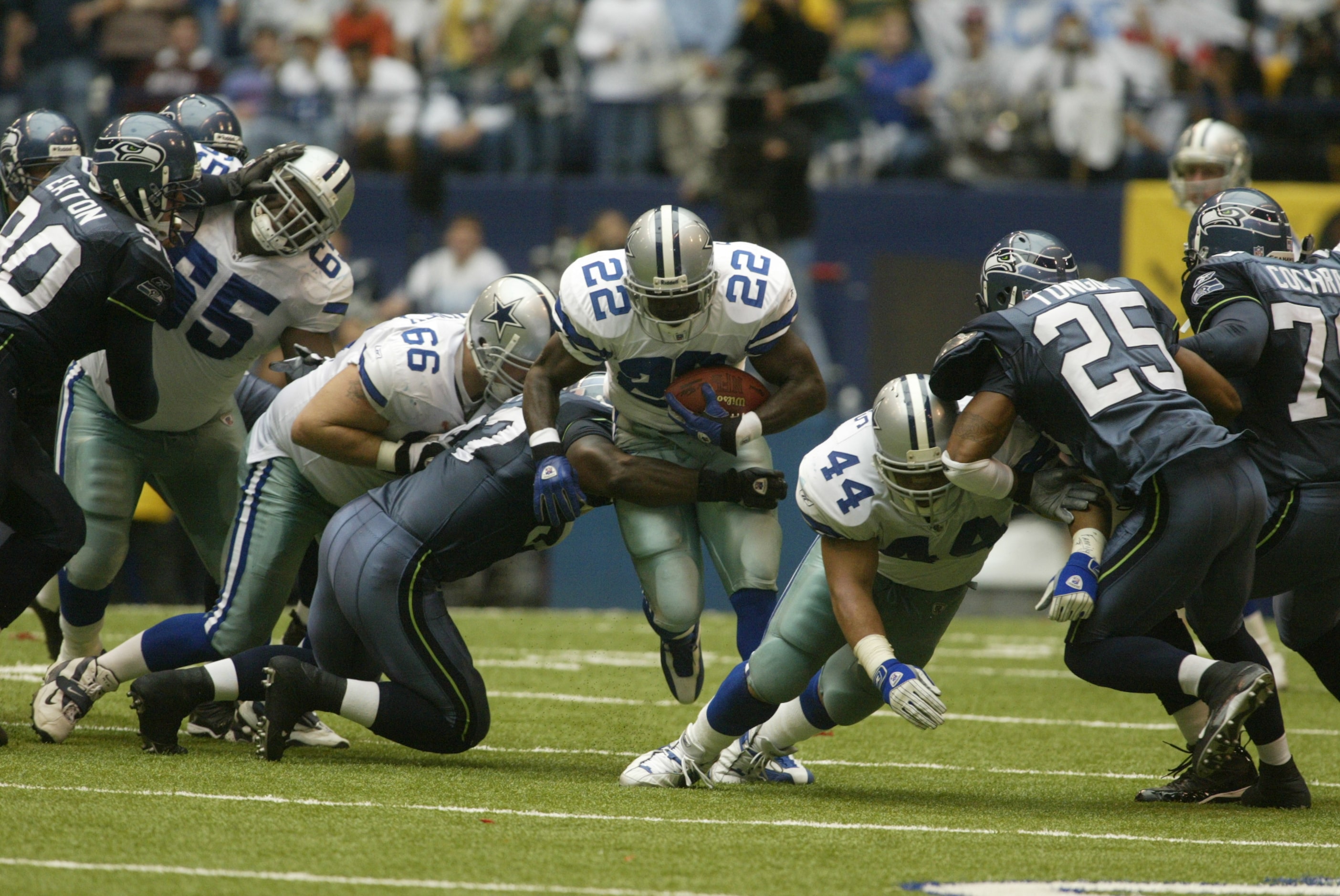 Dallas Cowboys running Emmitt Smith (22) breaks the all-time rushing record with an 11-yard...