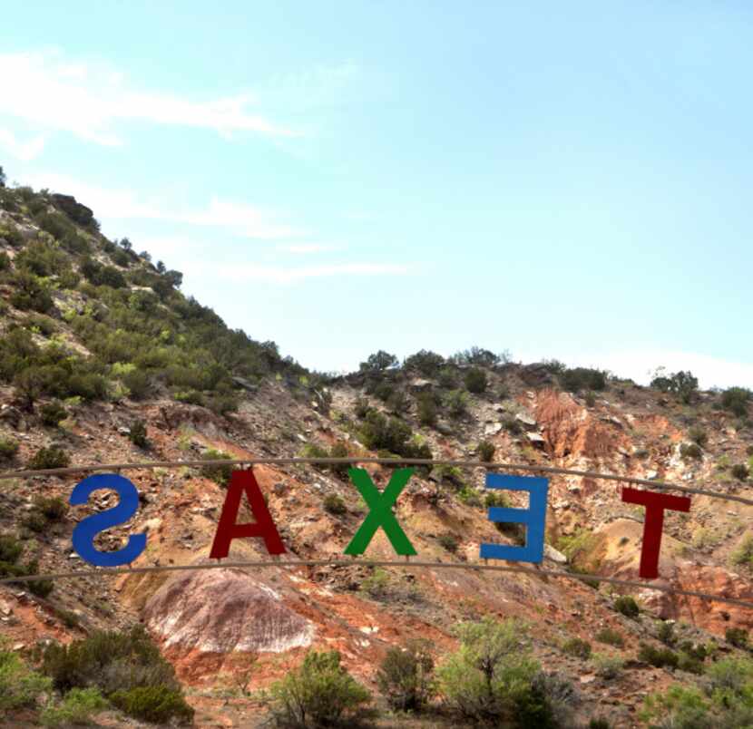 The sign for Texas, the outdoor musical drama performed in Palo Duro Canyon in June ,July...