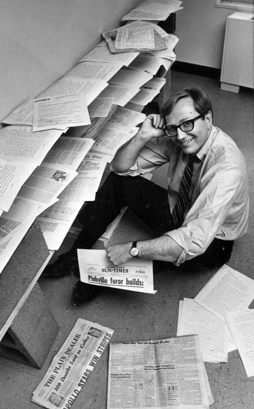 Seymour Hersh sits in the office of Dispatch News Service in Washington on May 4, 1970,...