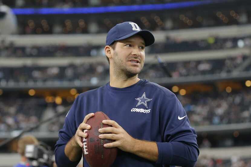 Injured Dallas Cowboys quarterback Tony Romo prior to an NFL football game Sunday, Nov. 1,...