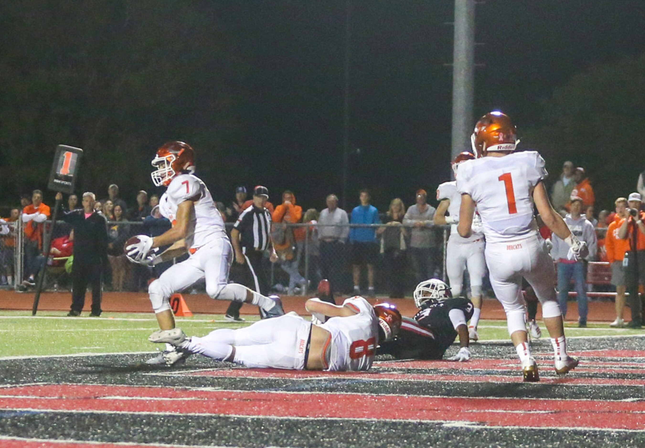 Celina defensive back Caden Knowles (7) intercepts a Brendon Lewsi pass intended for Melissa...