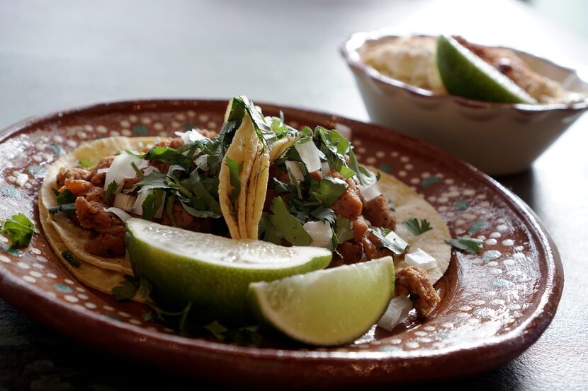 Vegan Street Tacos and Mexican Corn are very popular at Mariachi’s Dine In in Fort Worth.