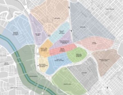  This map from the 2011 Downtown Dallas 360 plan shows the urban core neighborhoods that...