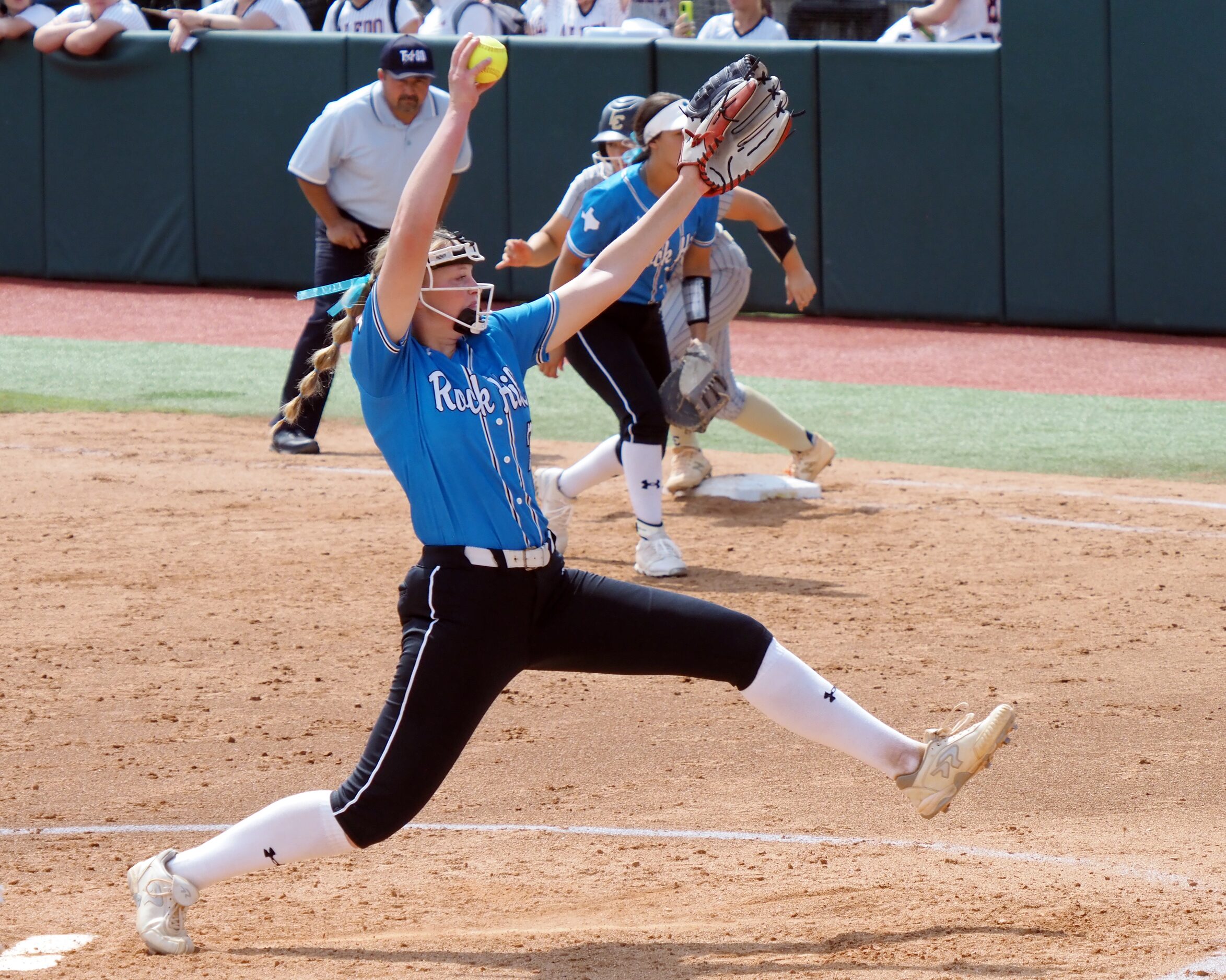 Prosper Rock Hill pitcher Grace Berlage pitches against Montgomery Lake Creek in the Class...