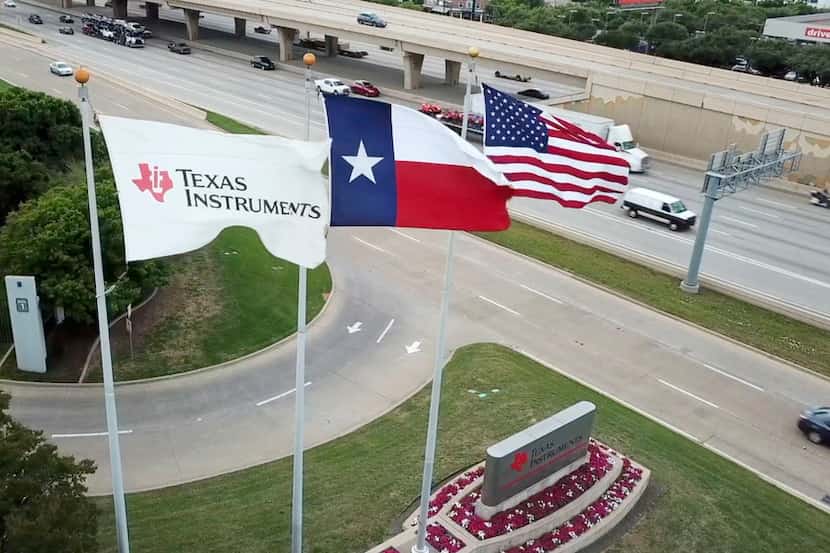 Flags fly at the Texas Instruments campus in Dallas, in this undated image. Shown is an...