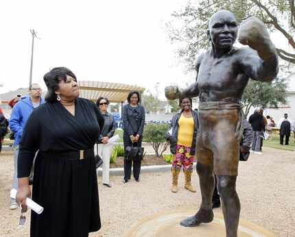Linda E. Haywood, the great-niece of boxing legend Jack Johnson, gets a close-up look at...