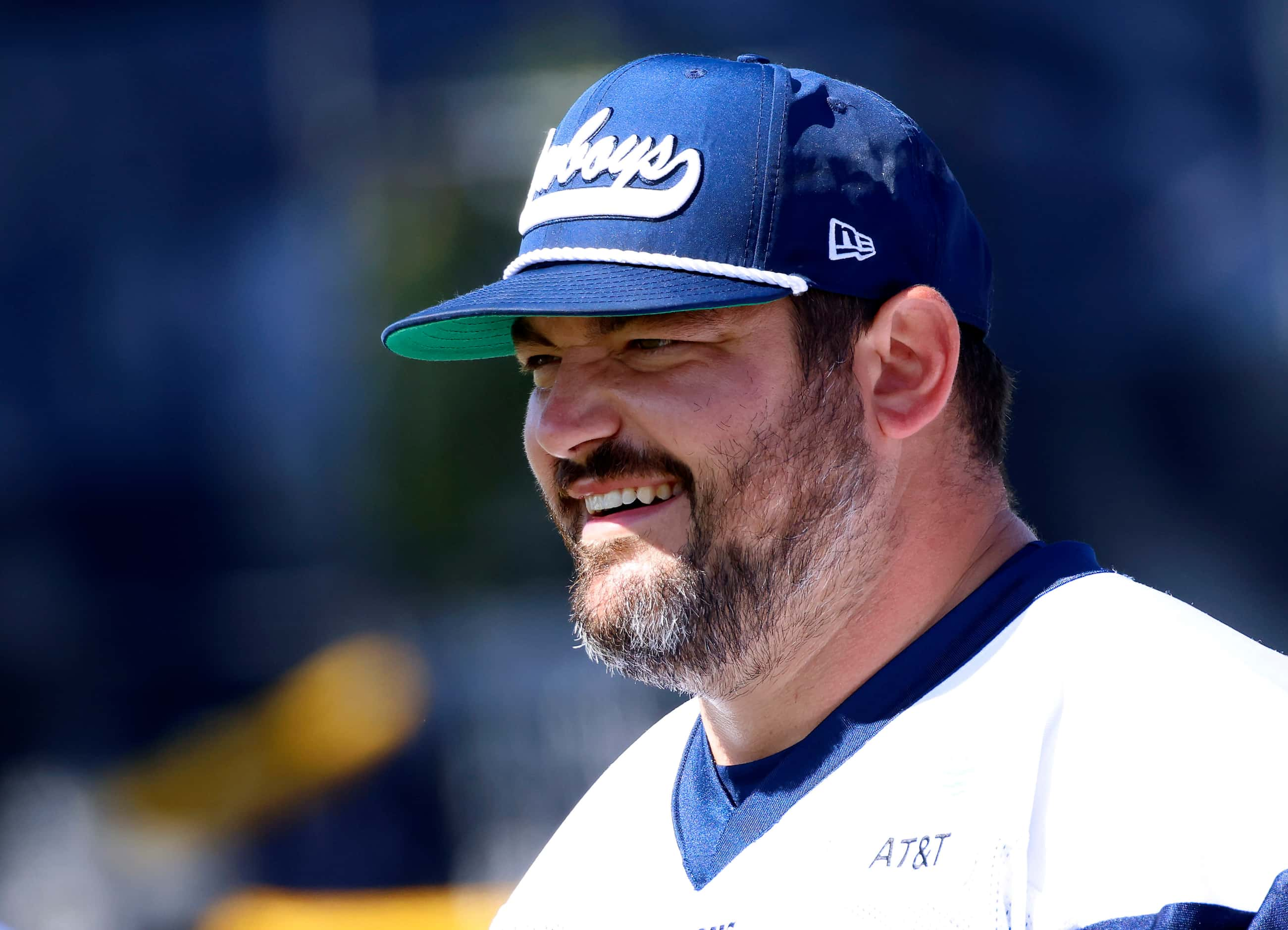 Dallas Cowboys guard Zack Martin on the sideline during a mock game workout in Oxnard,...