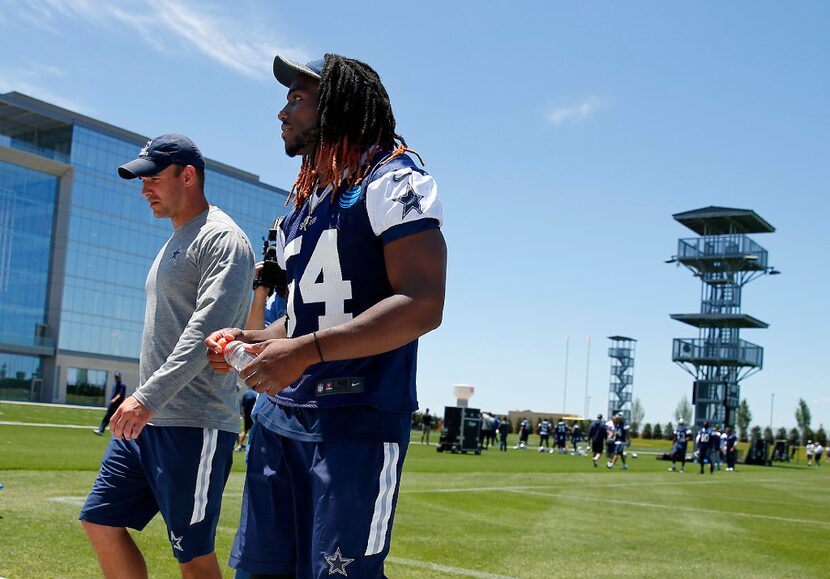 Dallas Cowboys linebacker Jaylon Smith (54) leaves the field at the end of organized team...