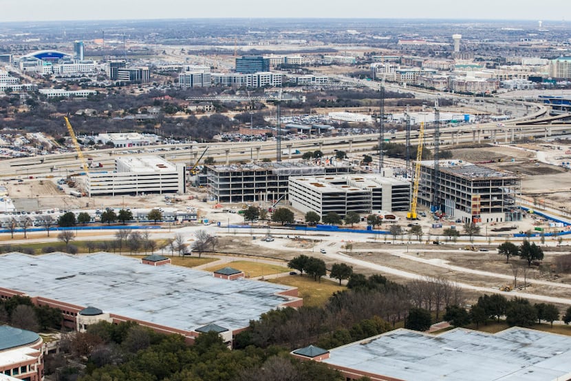 Construction near the intersection of the Dallas North Tollway and Sam Rayburn Tollway in...
