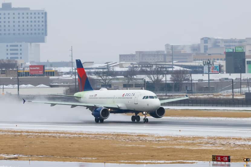 A Delta Air Lines plane takes off at Dallas Love Field Airport in Dallas on Wednesday, Feb....