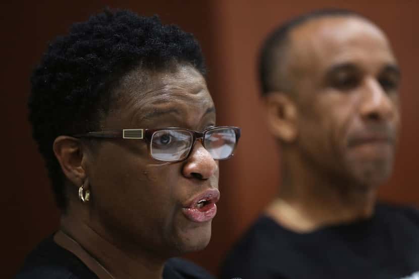 Allison Jean, the mother of Botham Jean, speaks during a media interview in Dallas on...