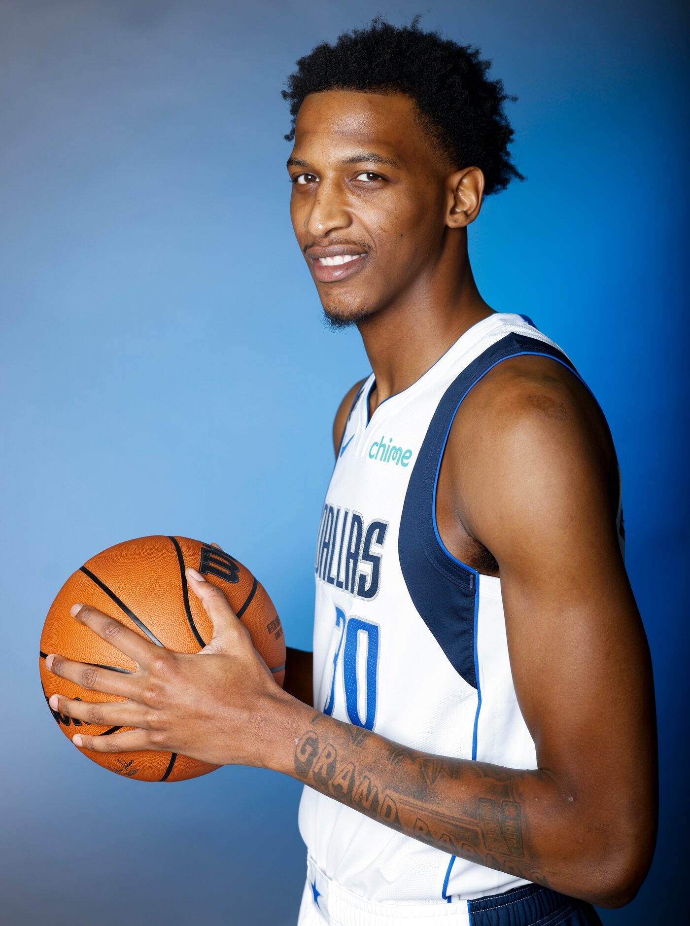 Dallas Mavericks’ Marcus Bingham Jr. is photographed during the media day at American...