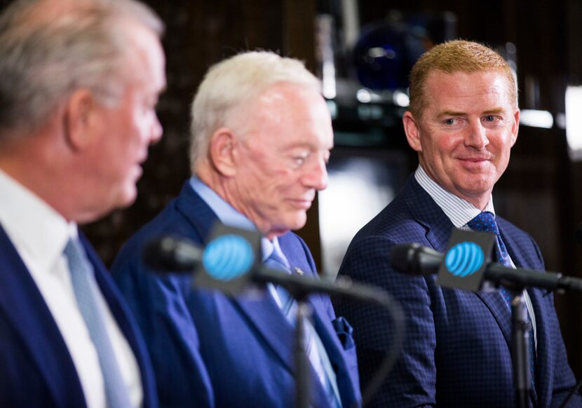 Dallas Cowboys Owner Jerry Jones, center, CEO and Executive Vice President Stephen Jones,...