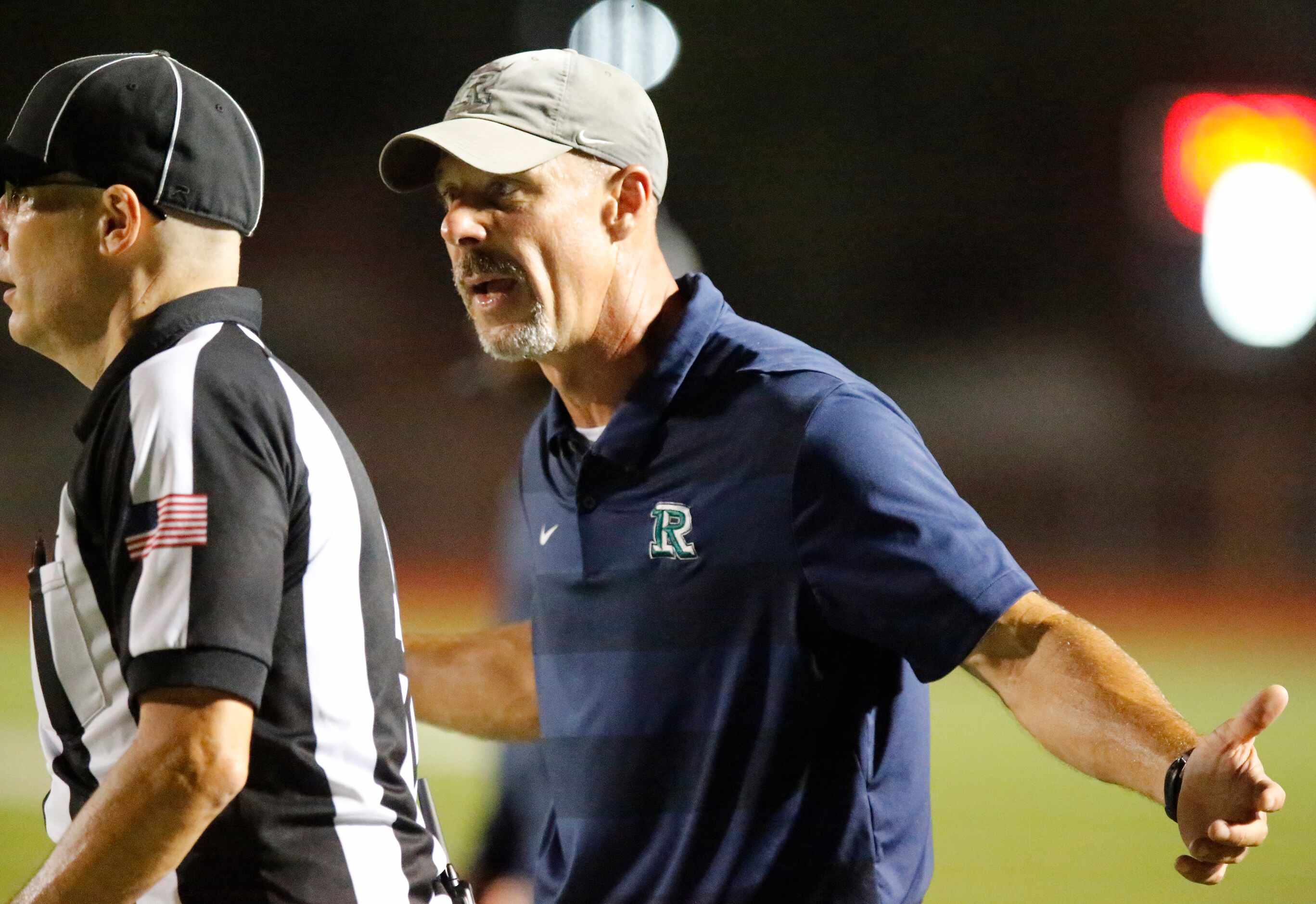 Reedy High School head coach Chad Cole argues his point to no avail near the end of the...