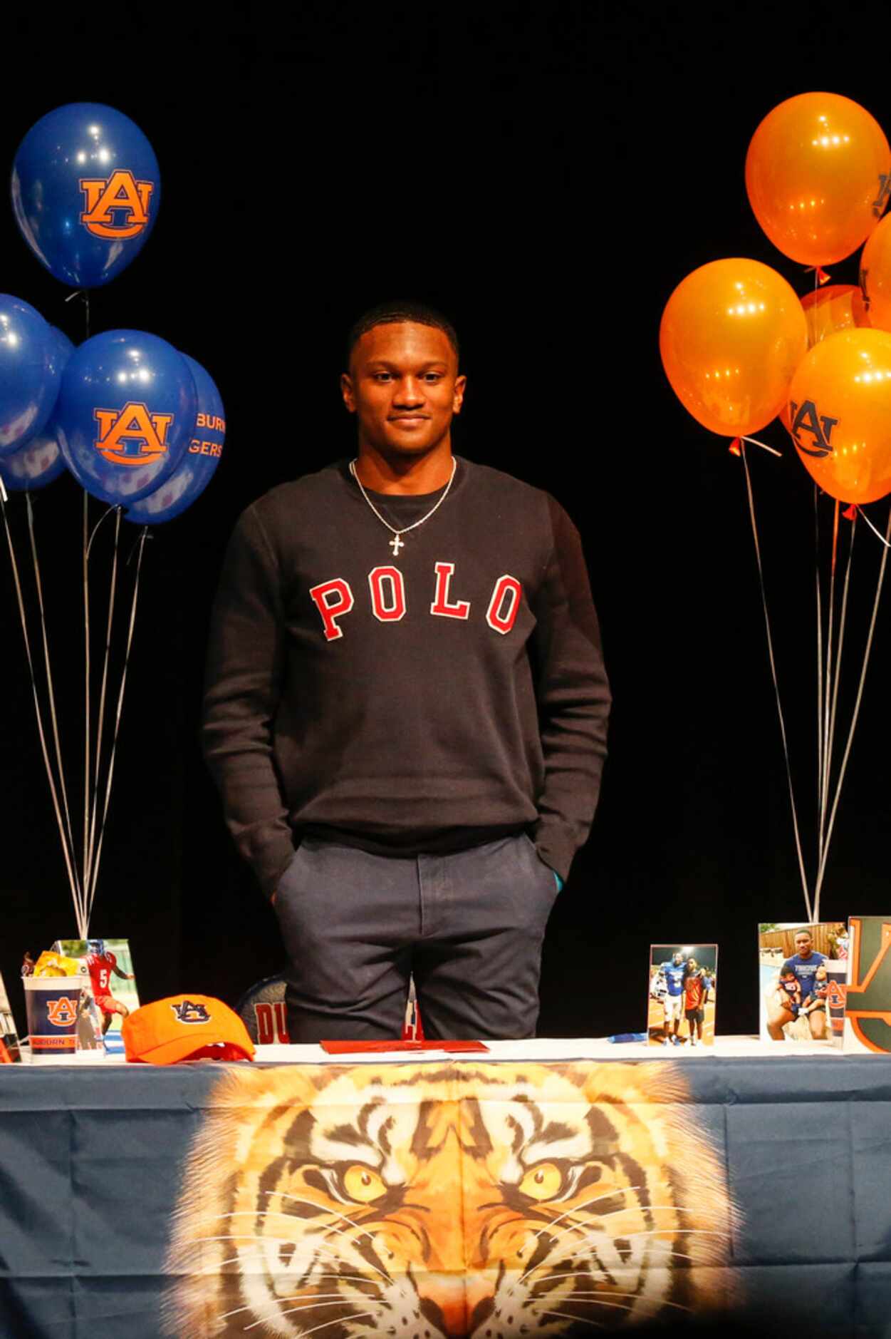 Duncanville football player Chris Thompson Jr. stands  during a National Signing Day event...