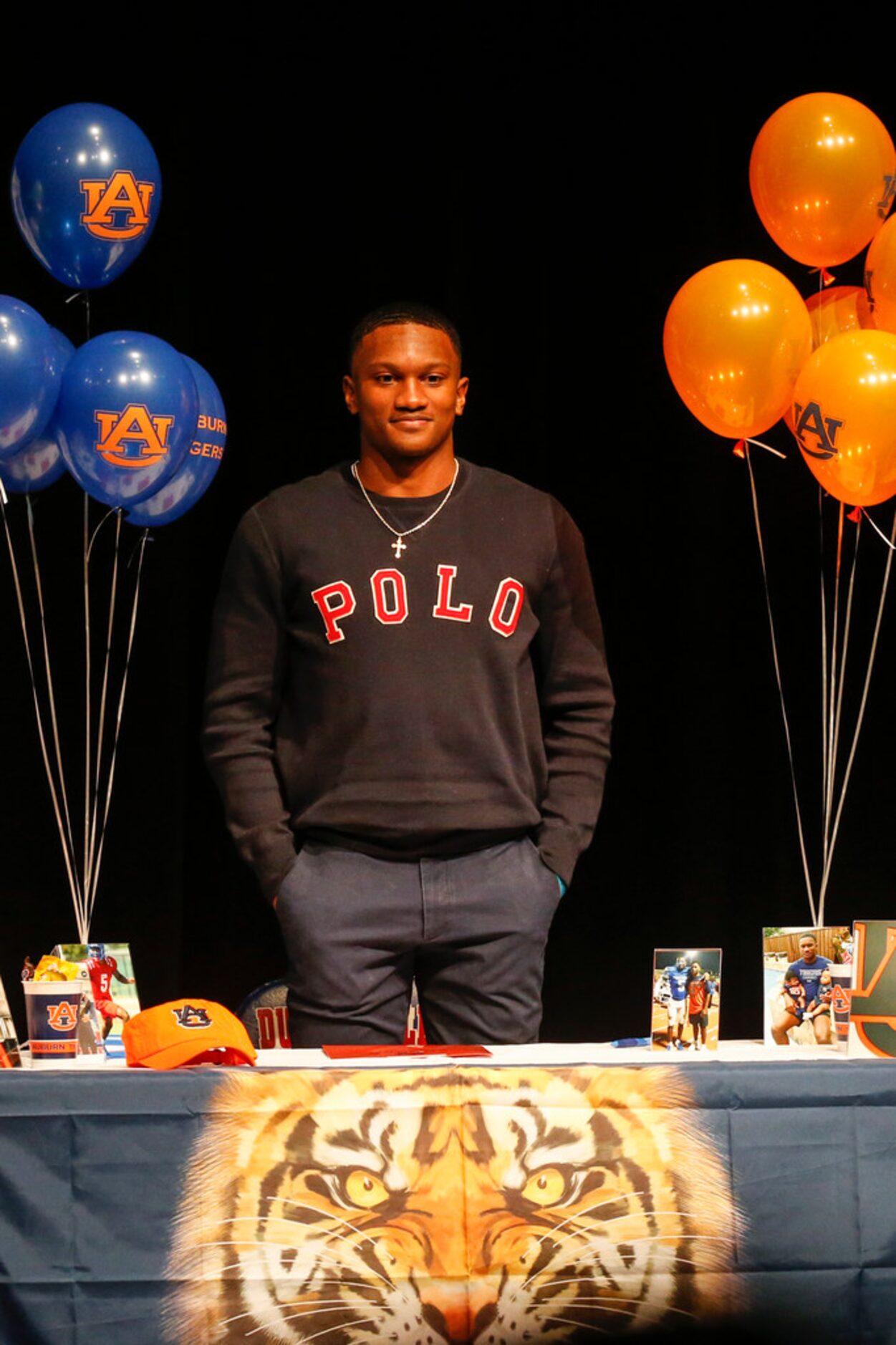 Duncanville football player Chris Thompson Jr. stands  during a National Signing Day event...