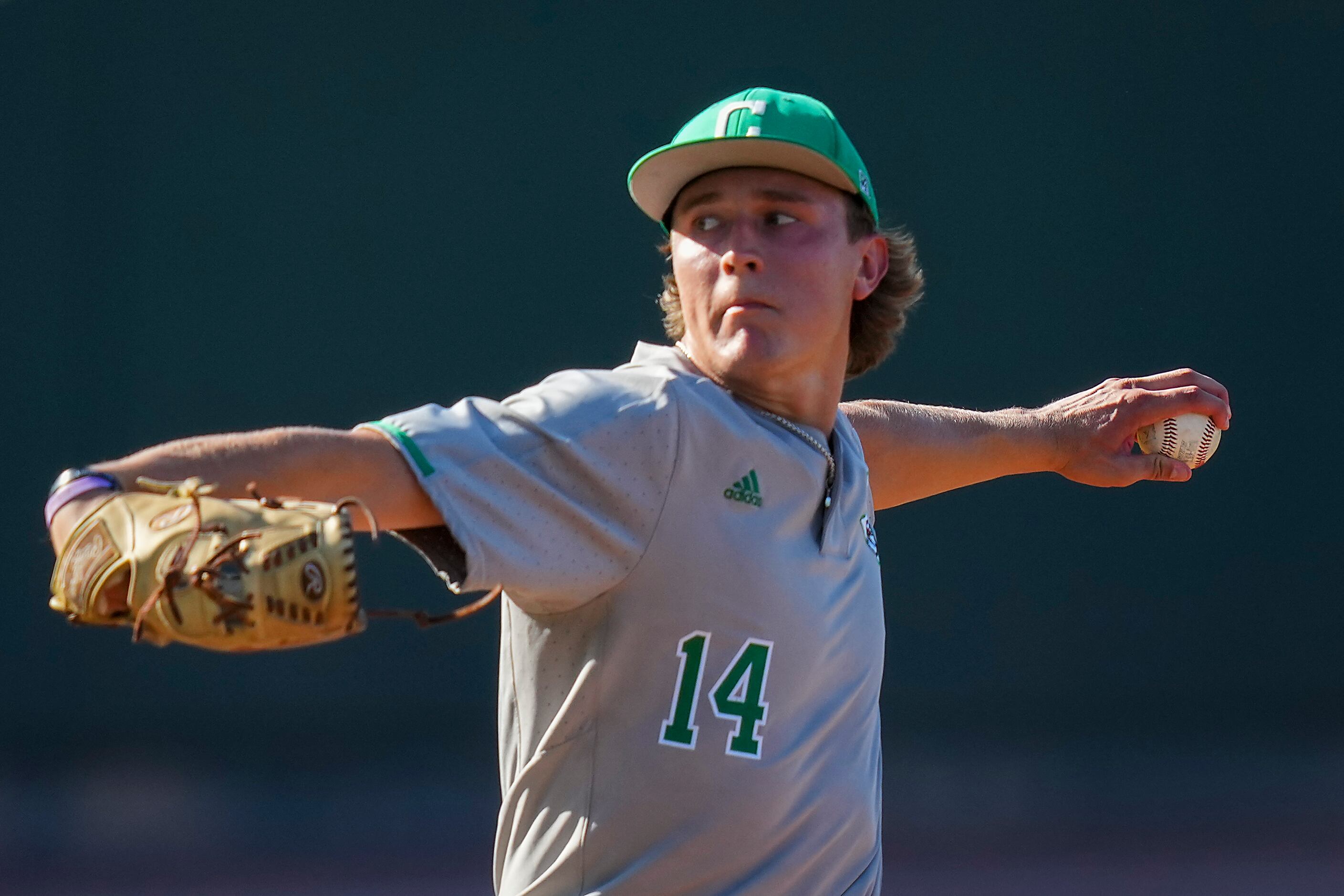 Southlake Carroll pitcher Griffin Herring deliers during the sixth inning of a UIL 6A...